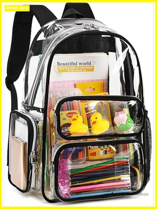 Clear Backpack Heavy Duty See Through BookBag for Stadium School Work Travel main image 6